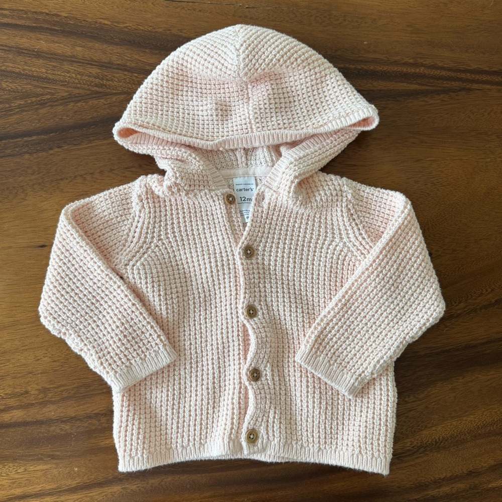 Carter’s Pink Peach Hooded Baby Knitted Cardigan 12M